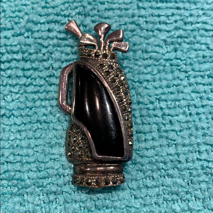 Marcasite Silver Golf Clubs In Bag Brooch Pin 40$